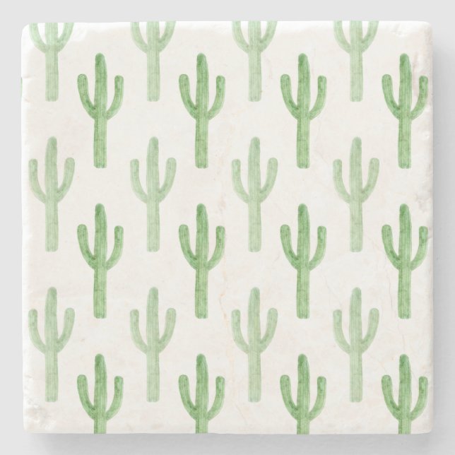 Dessous-de-verre En Pierre Motif de cactus d'aquarelle (Devant)