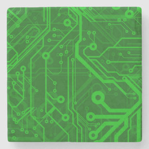 Dessous-de-verre En Pierre Motif de carte électronique de vert