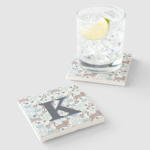 Motif de chat Whimsical, Monogramme gris bleu