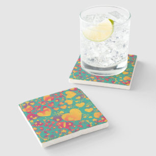 Dessous-de-verre En Pierre Motif de cœur drôle IX - vert rouge jaune