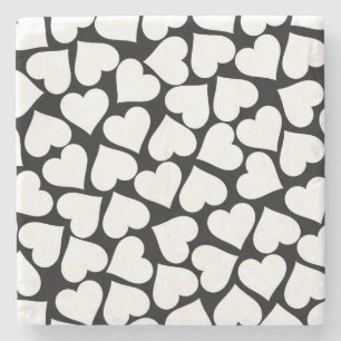 Dessous-de-verre En Pierre Motif de coeur noir et blanc rétro