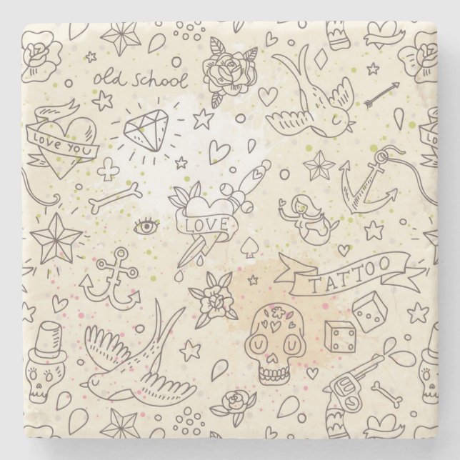 Dessous-de-verre En Pierre Motif de concept de tatouage (Devant)