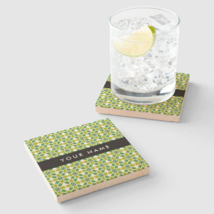Dessous-de-verre En Pierre Motif de feuille, feuilles vertes, votre nom