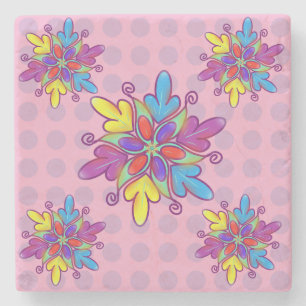 Dessous-de-verre En Pierre Motif de fleur de kaléidoscope abstrait coloré