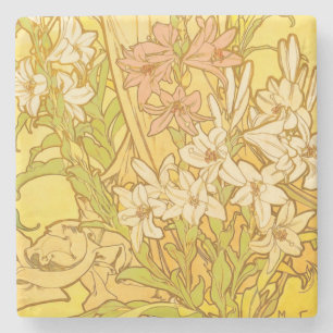 Dessous-de-verre En Pierre Motif de fleurs de lys d'Alphonse Mucha : Art nouv