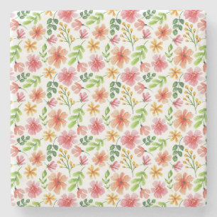 Dessous-de-verre En Pierre Motif de fleurs roses à l'aquarelle