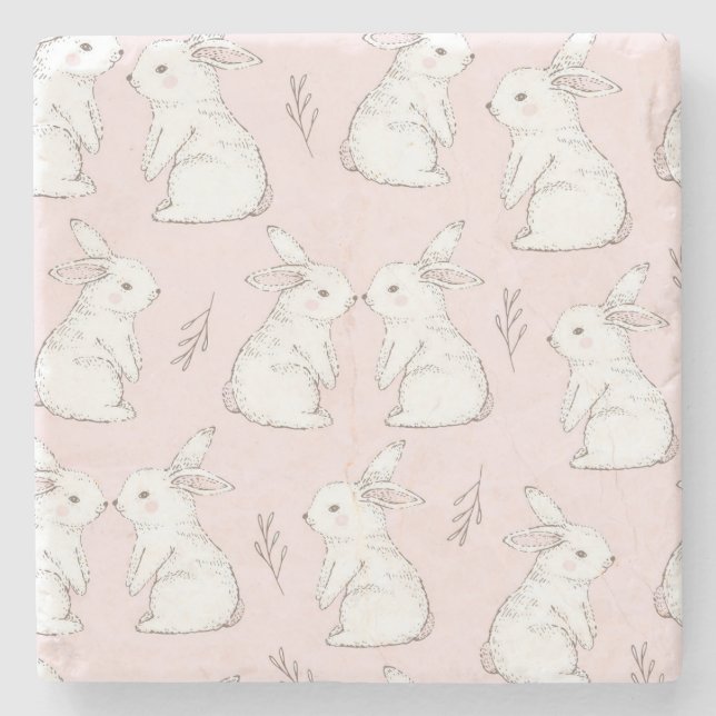 Dessous-de-verre En Pierre Motif de lapin rose mignon (Devant)
