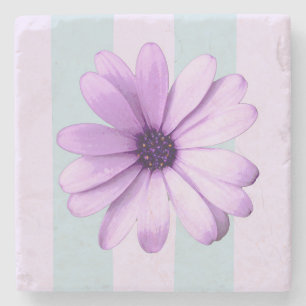Dessous-de-verre En Pierre motif de marguerite rayée bleu et violet