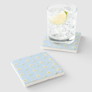 Dessous-de-verre En Pierre Motif de marguerite sur fond bleu clair