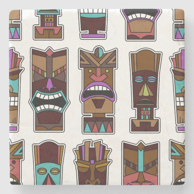 Dessous-de-verre En Pierre Motif de masques de Tiki (Devant)