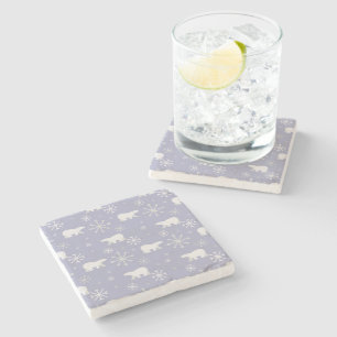 Dessous-de-verre En Pierre Motif de Noël avec ours polaires et flocons de nei