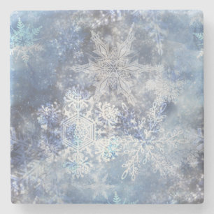 Dessous-de-verre En Pierre Motif de Noël bleu texturé de glace et de neige