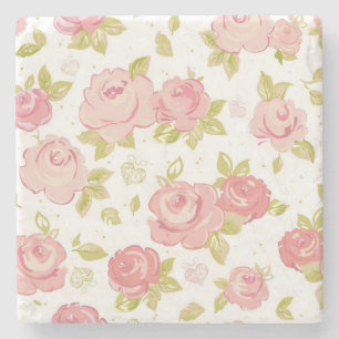 Dessous-de-verre En Pierre Motif de papier peint d'élégance des roses roses