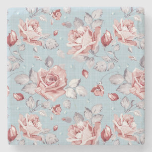 Dessous-de-verre En Pierre Motif de papier peint d'élégance des roses roses 2