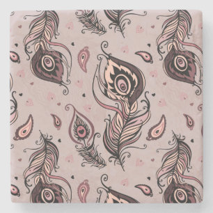 Dessous-de-verre En Pierre Motif de plume de paon