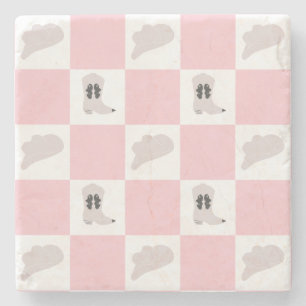 Dessous-de-verre En Pierre Motif de rodéo rose moderne À damiers fille