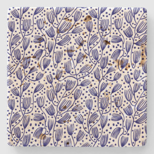 Dessous-de-verre En Pierre Motif de style tissu d'écorce - bleu foncé sur bla