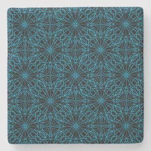 Dessous-de-verre En Pierre Motif de symétrie géométrique bleu clair noir
