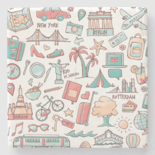 Dessous-de-verre En Pierre Motif de touristes en pastel