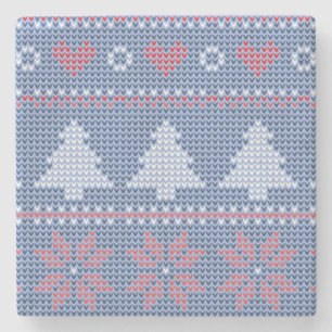 Dessous-de-verre En Pierre Motif de tricot de Noël Bleu