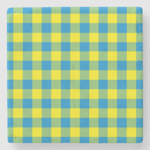 Dessous-de-verre En Pierre Motif de vérification de la plaid bleu jaune vert