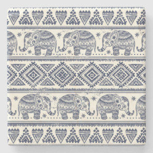 Dessous-de-verre En Pierre Motif d'éléphant ethnique bleu