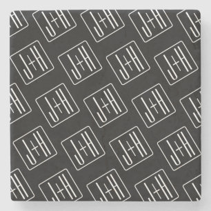 Dessous-de-verre En Pierre Motif des initiales Mariages modernes   Noir & Bla