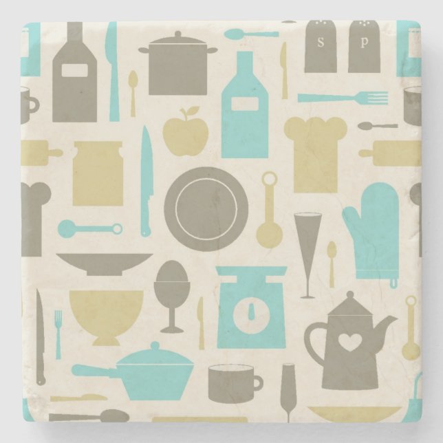 Dessous-de-verre En Pierre Motif Des Outils De Cuisine (Devant)