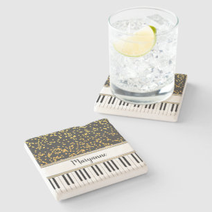 Dessous-de-verre En Pierre Motif des Pois d'or des clés de piano personnalis