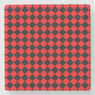 Dessous-de-verre En Pierre Motif diamant à carreaux rouges et noirs