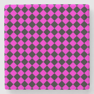Dessous-de-verre En Pierre Motif diamant rose noir Checker