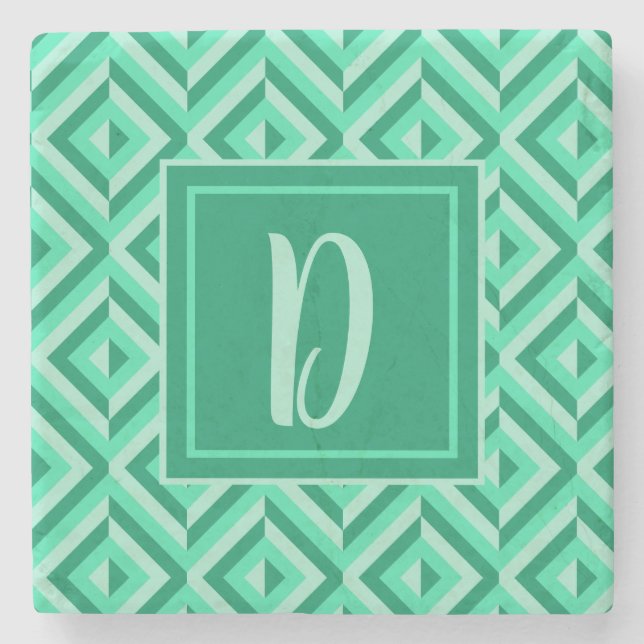 Dessous-de-verre En Pierre Motif diamant trois tons vert Monogramme (Devant)