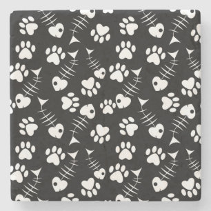 Dessous-de-verre En Pierre motif d'impression de chat d'os de poissons