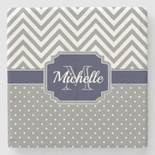 Dessous-de-verre En Pierre Motif Dots & Chevrons