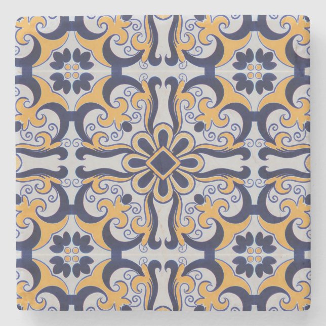 Dessous-de-verre En Pierre Motif en tuiles portugaises (Devant)