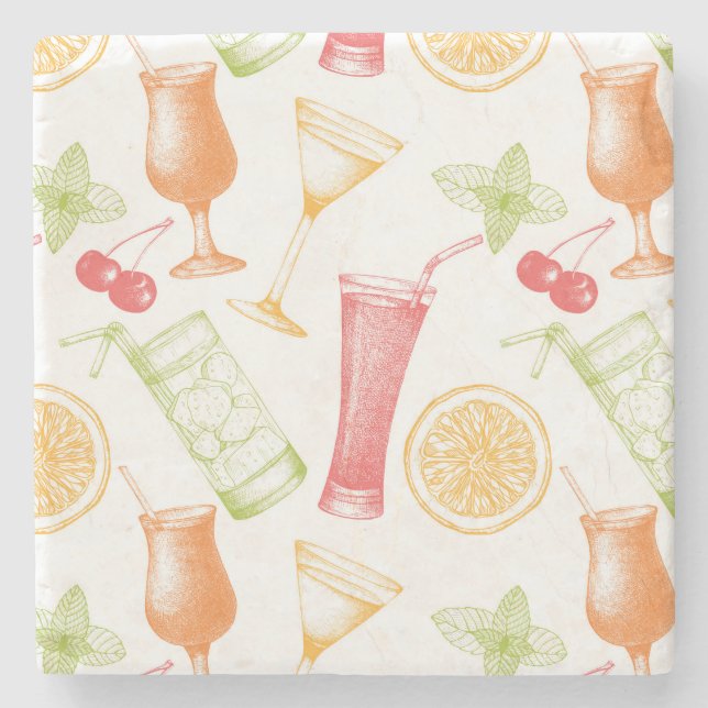 Dessous-de-verre En Pierre Motif esquissé de cocktail (Devant)