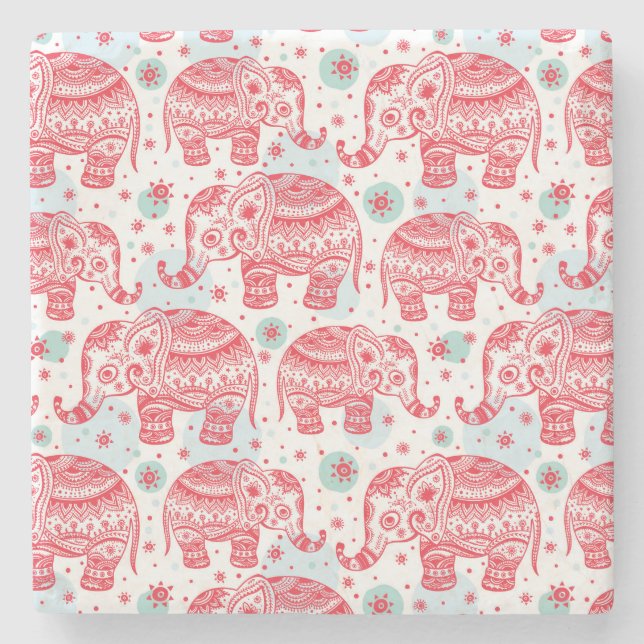 Dessous-de-verre En Pierre Motif ethnique rouge d'éléphant (Devant)