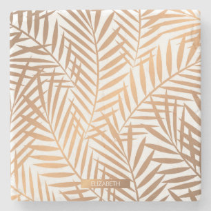 Dessous-de-verre En Pierre Motif feuille de palmier d'or