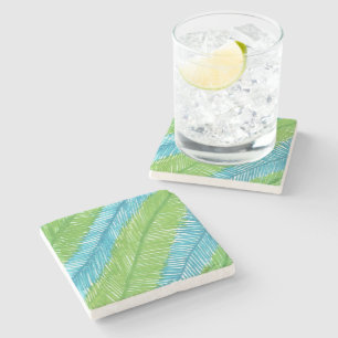 Dessous-de-verre En Pierre Motif Feuille Green and Blue Palm