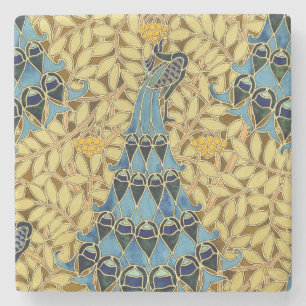 Dessous-de-verre En Pierre Motif floral au paon bleu Art nouveau vintage