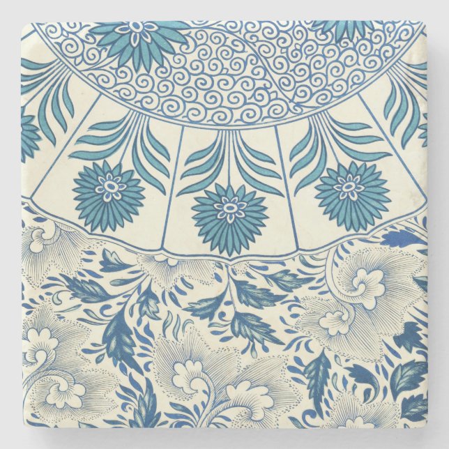 Dessous-de-verre En Pierre Motif Floral bleu Antique Design asiatique (Devant)