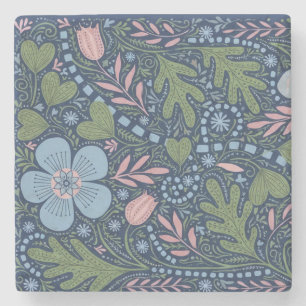 Dessous-de-verre En Pierre Motif floral d'art folklorique élégant, botanique