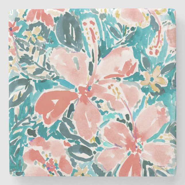 Dessous-de-verre En Pierre Motif floral de bonjour d'aquarelle tropicale de (Devant)