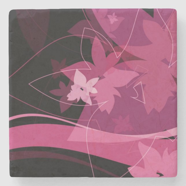 Dessous-de-verre En Pierre Motif floral magenta (Devant)