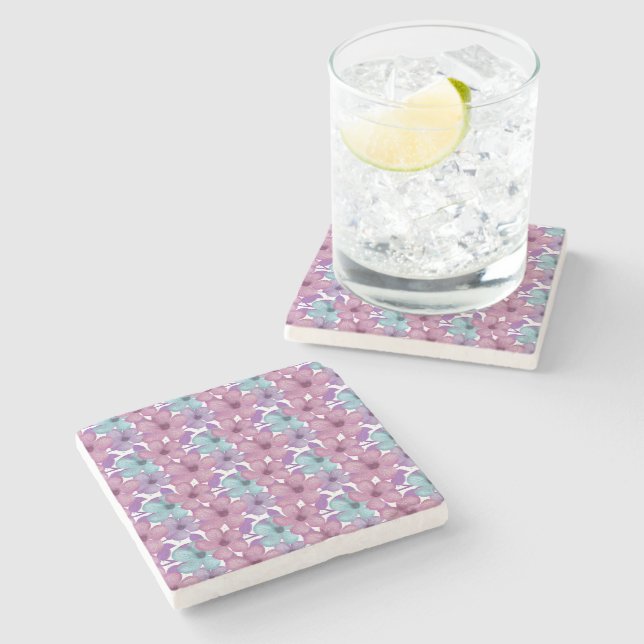 Dessous-de-verre En Pierre Motif floral pastel (Côté)