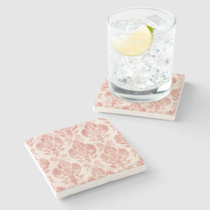 Dessous-de-verre En Pierre Motif Floral Vintage Papier Aquarelle Rose Damassé