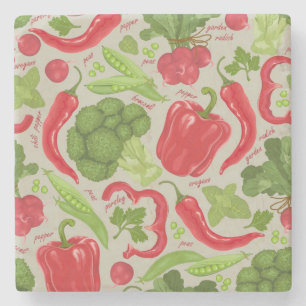 Dessous-de-verre En Pierre Motif lumineux des légumes frais