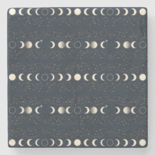 Dessous-de-verre En Pierre Motif Minimaliste des Phases Lunaires avec Étoiles