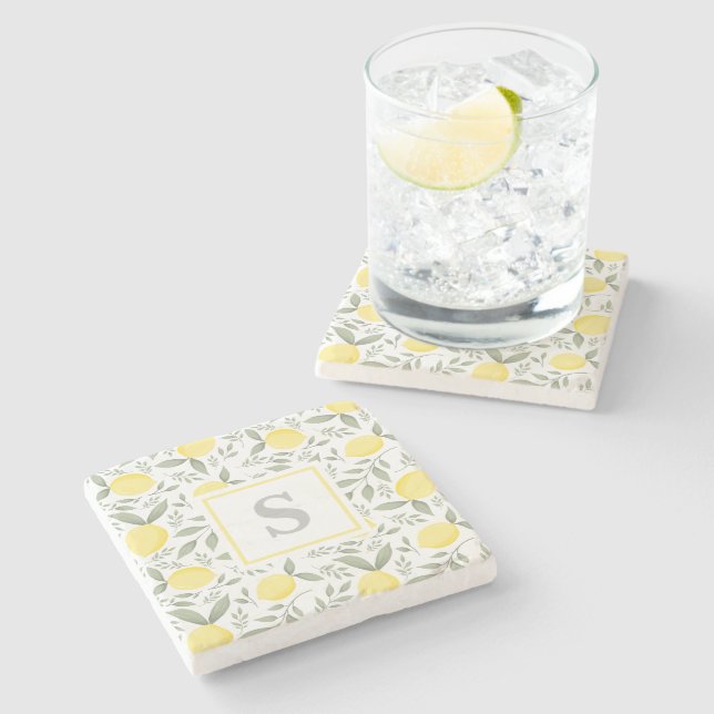 Dessous-de-verre En Pierre Motif Monogram Lemon (Côté)