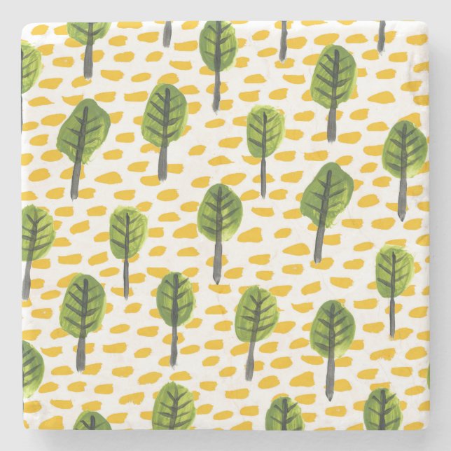 Dessous-de-verre En Pierre Motif Naïve Green Black Tree (Devant)